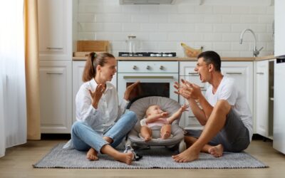 family conflict little cute boy or girl in rocking chair swearing parents sitting on the floor in kitchen arguing near newborn infant daughter or son having problems in their relationship 400x250 - Blog