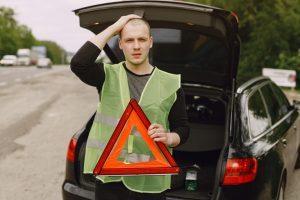 Coche Problemas Triangulo Rojo Advertir Otros Usuarios Carretera