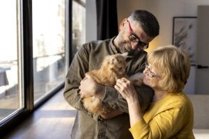 Elderly People With Cat Pet